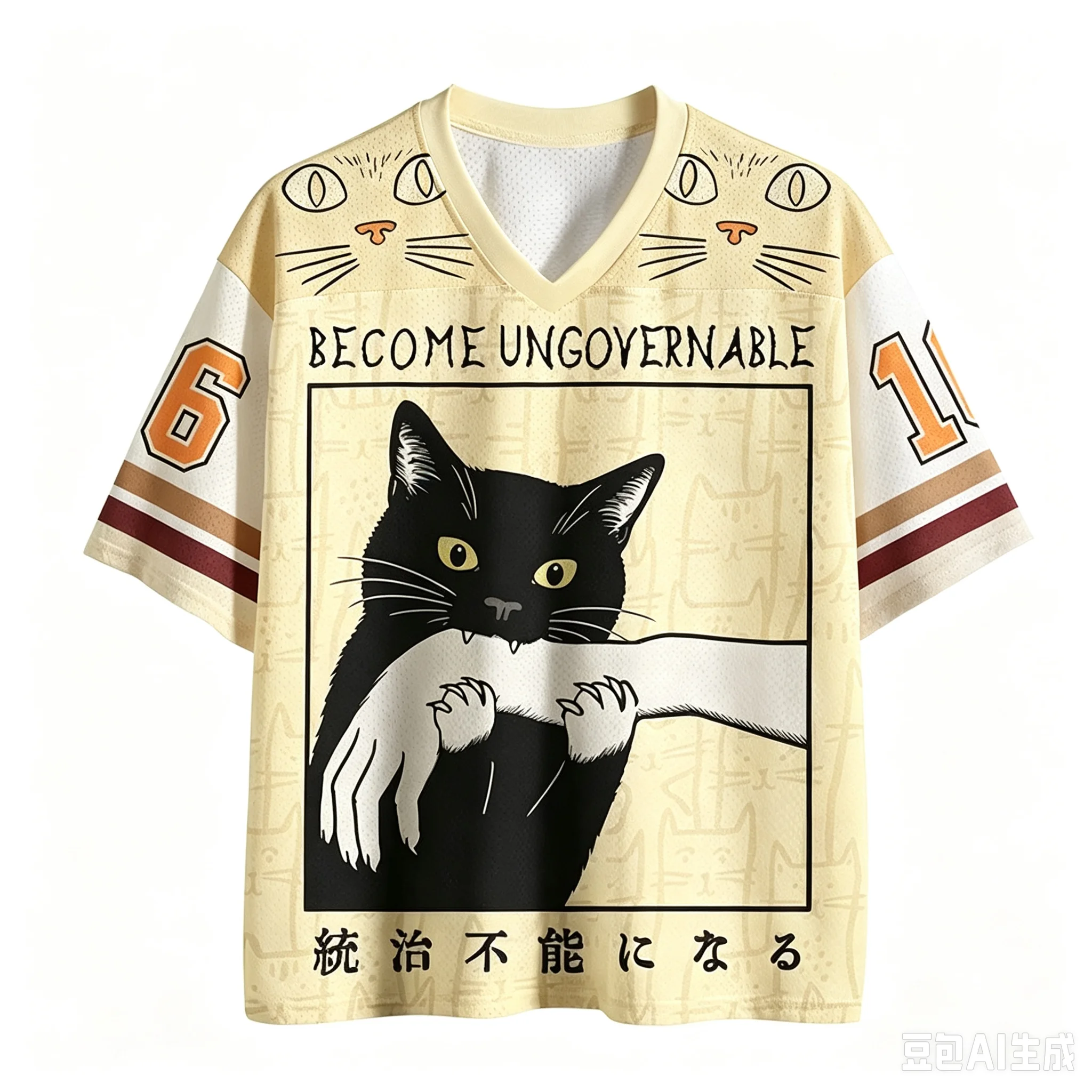 Erwachsenen- und Kinder-Version des 3D-gedruckten Sport-T-Shirts „Rebellious Black Cat“ mit dem Vintage-Bestseller-Design „Uncontrollable“ und V-Ausschnitt und kurzen Ärmeln – Detail 9