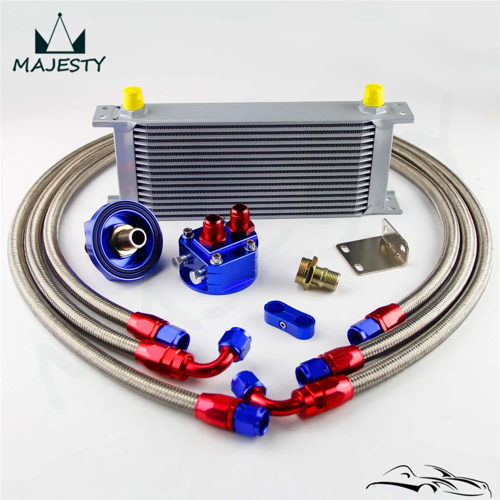 50mm 16 Row AN-8/AN8 Engine Transmission Oil Cooler + Filter Relocation Kit