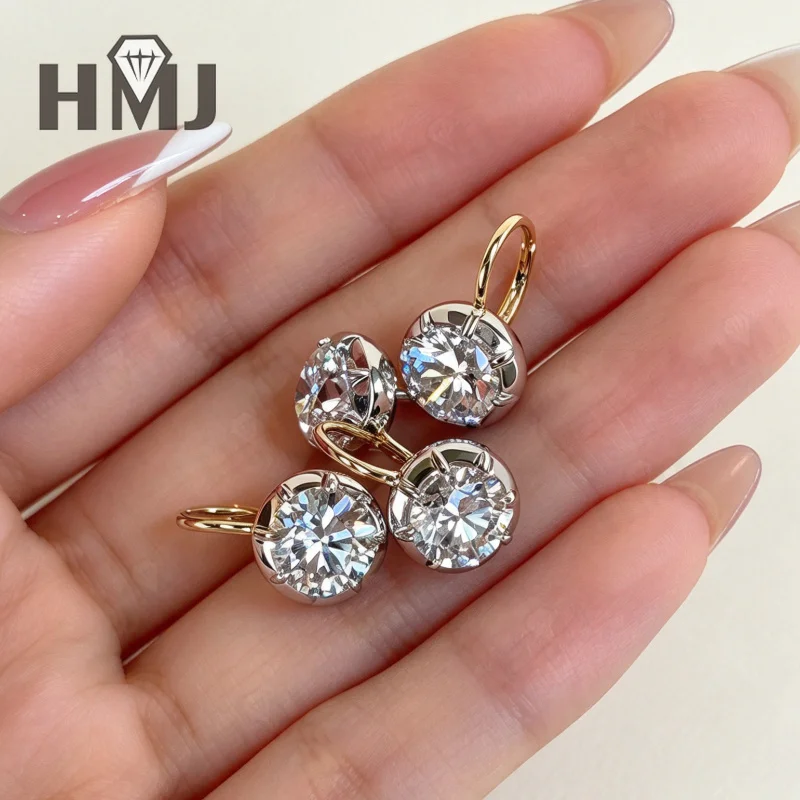 Hoop Earrings Lab Grown Diamond DEF VS 2ct Round Cut 10K Gold Classical Wedding Anniversary Gifts Jewelry for Woman Charms