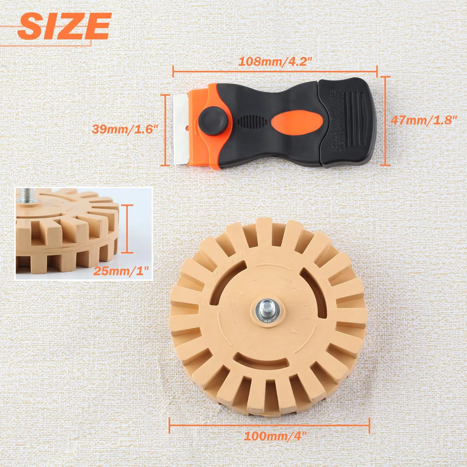 4 Inch Eraser Wheel Set with Eraser Razor Blade Scraper 12 Pcs for Removing Decals Stickers Glue Labels Paint Tint from Windows