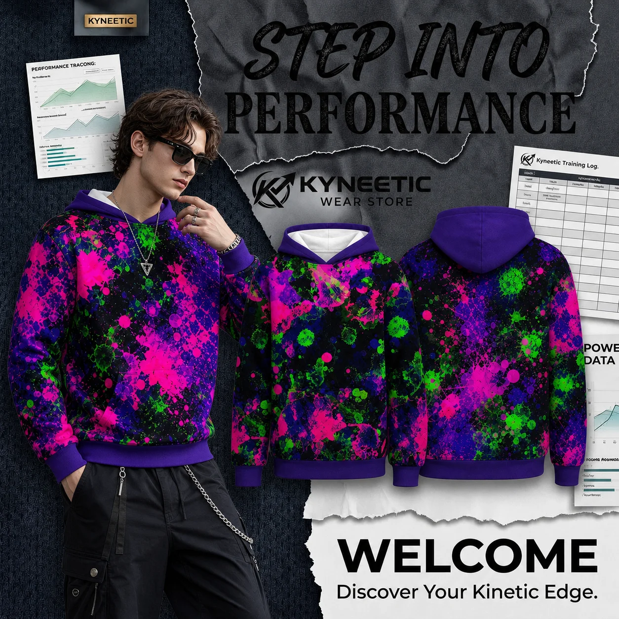 Men's 3D Lightning Galaxy Printed Hoodies Aesthetic Neon Paint Splatter Sweatshirts Loose Hip Hop Festival Pullover Clothing Top