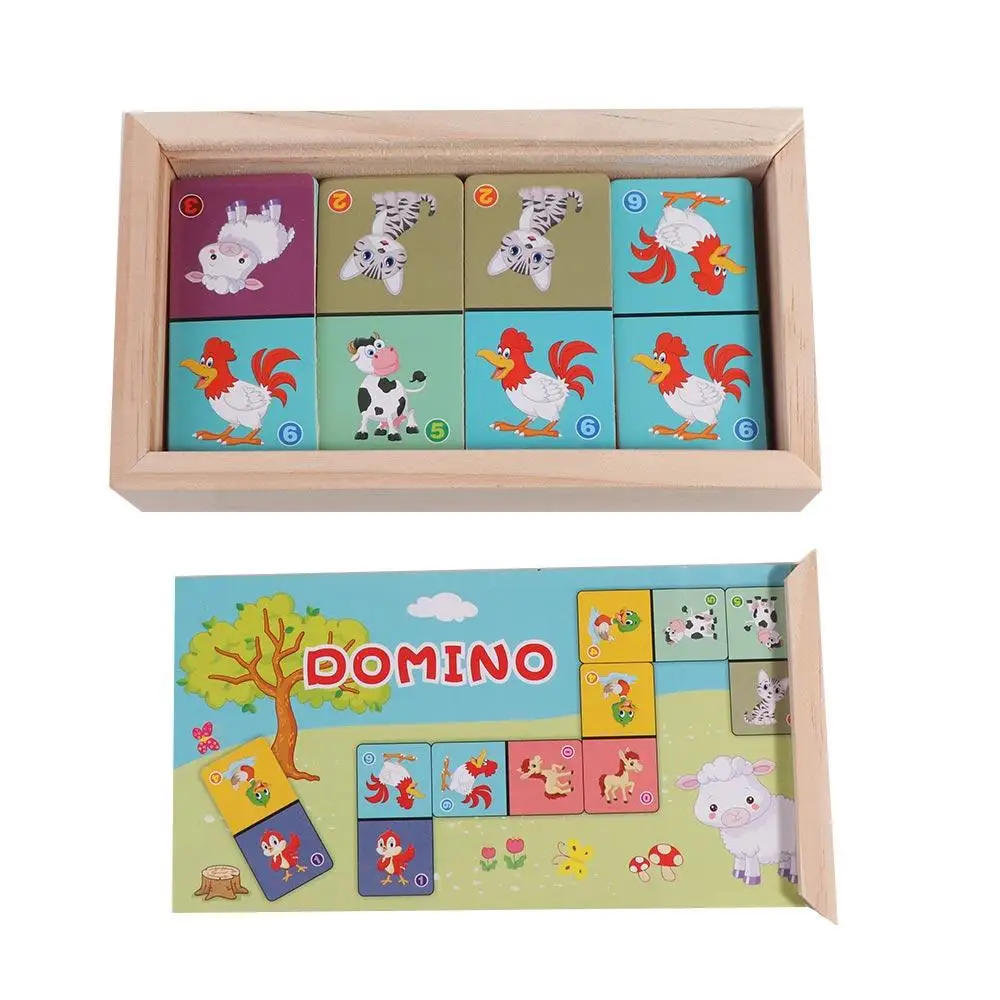 Learning Plaything Wooden Domino Building Blocks Set Wooden Education blocks Animal Domino Puzzle Jigsaw Preschool Tollder
