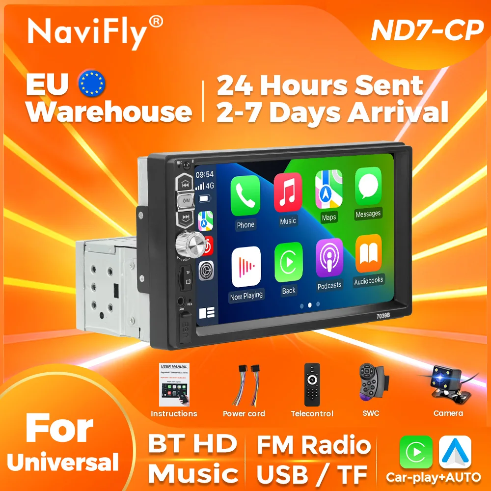 NaviFly ND7 1 din Car Multimedia Player 7 inch Touch Screen Universal Support Apple CarPlay Android auto Mirroring Radio Stereo