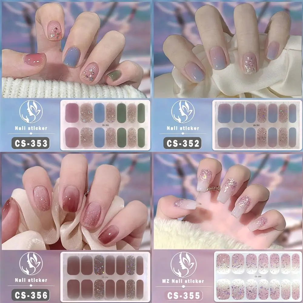 Autocollants scintillants auto-adhésifs pour ongles en gel, bandes de vernis à ongles, enveloppes complètes en gel simples, bricolage, art des ongles exécutif, 14 embouts