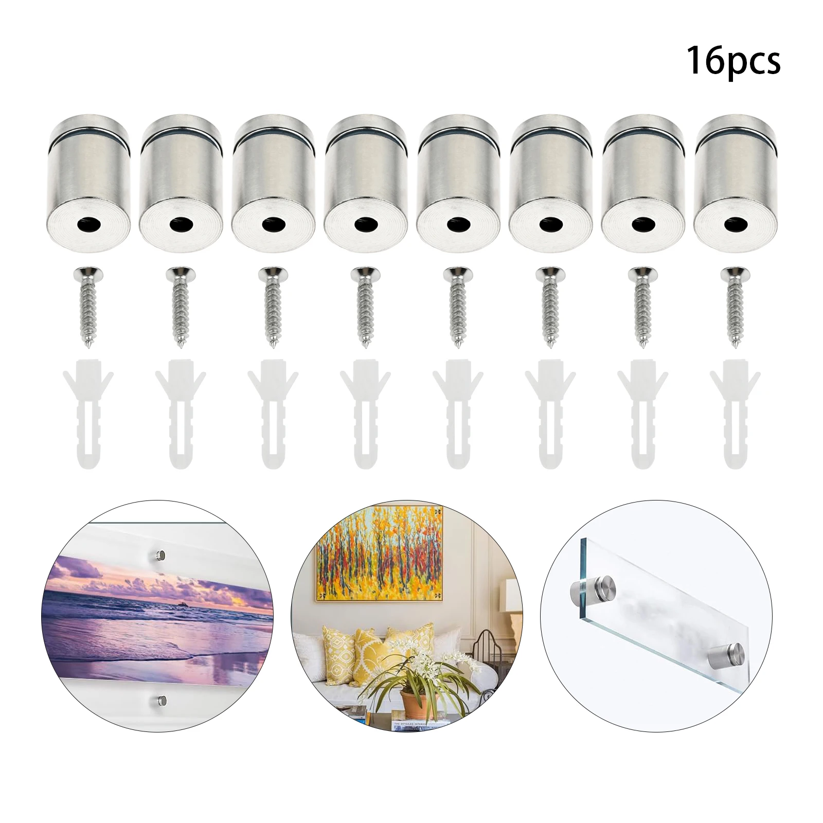 16pcs Standoff Screws Silver Stainless Steel 19x25mm for Advertise Picture Frame Glass Sign Fixing Nail Holder Easy to Install