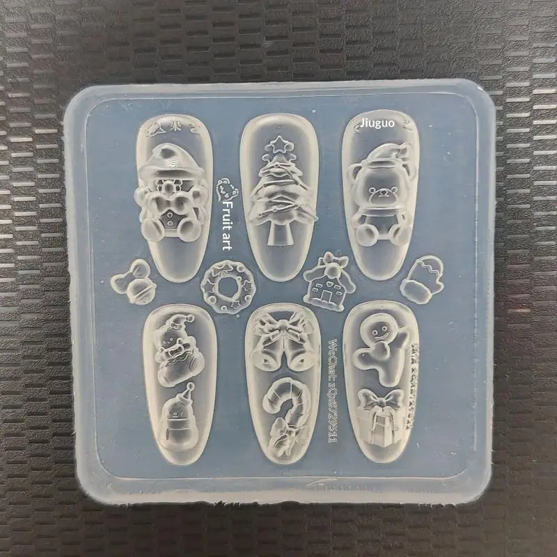 1 قطعة DIY بها بنفسك قوالب ديكور مانيكير شفافة شجرة عيد الميلاد ثلج الزنجبيل رجل ثلاثية الأبعاد مسمار الفن قوالب السيليكون