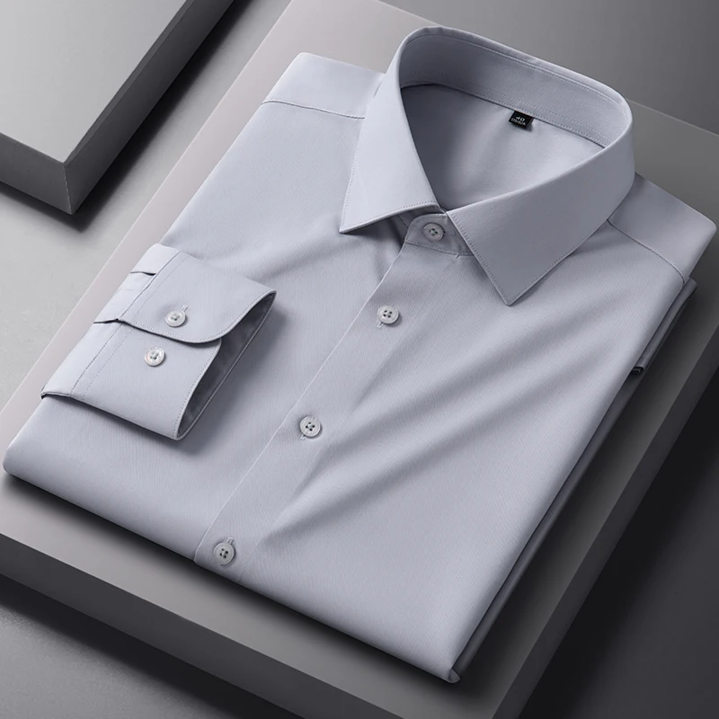 New Quality Men Shirt Bamboo Fiber Long Sleeve Anti-wrinkle Non-ironing Slim Fashion Casual Business Office White Blue Shirt 5XL