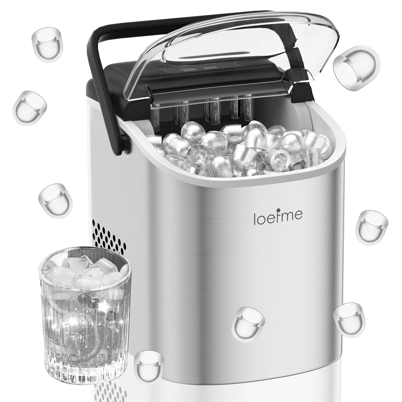 LOEFME Draagbare Mini Volautomatische Kogelvormige Ijsmachine 12 kg/24 uur 6 Minuten/9 stks Ijsblokjes W/Schep Professionele Ijsmachine