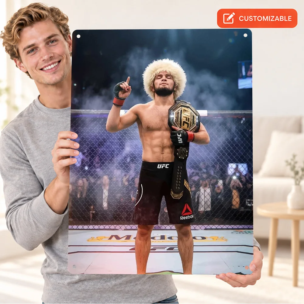 Khabib Nurmagomedov Championship Belts Printed Poster Personalized Aluminum Sign Gold Plates Black Straps Wall Art For Home Gym
