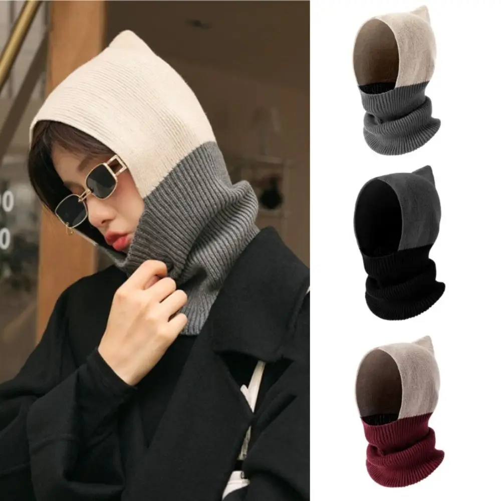 New Two-color Winter Balaclava Hats One-Piece Keep Warm Knitted Hooded Caps Unisex Beanies Caps Winter