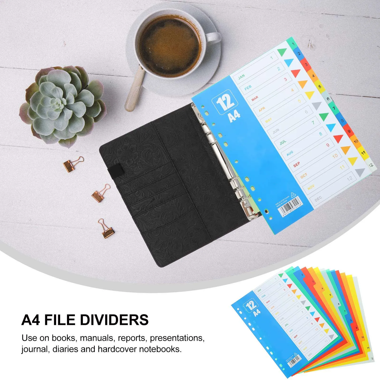 

1 set A4 File Dividers Notebook A4 Subject Dividers Tabs PP Material 11 Holes Binder Pastel Student Long