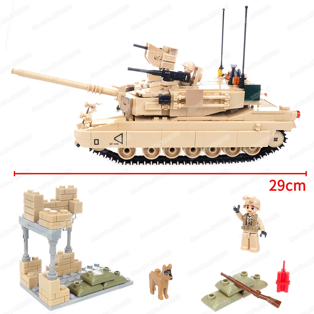 Military Abrams Tank Building Block Scenes Assemble WW2 Figures Legion Weapons War Equipment Model Child Christmas Gift Boy Toys