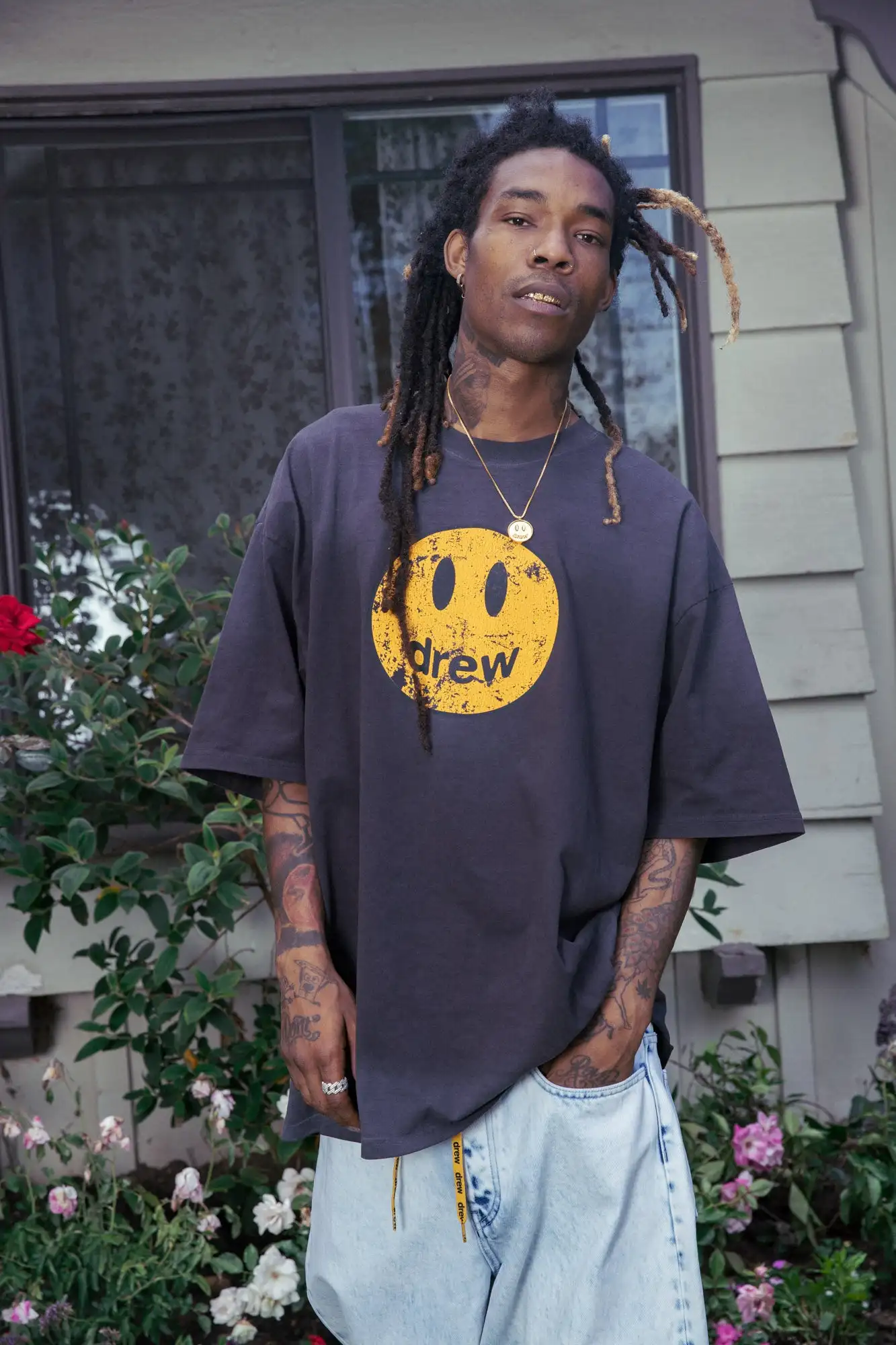 Drew House Distressed Smiley Print T-shirt Men Oversized Casual 