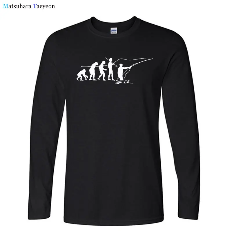 Funny Evolution Fly Fishing Print T Shirt for Men Fashion Autumn Long Sleeve T Shirt Cotton T-shirt Casual Streetwear Shirt Men