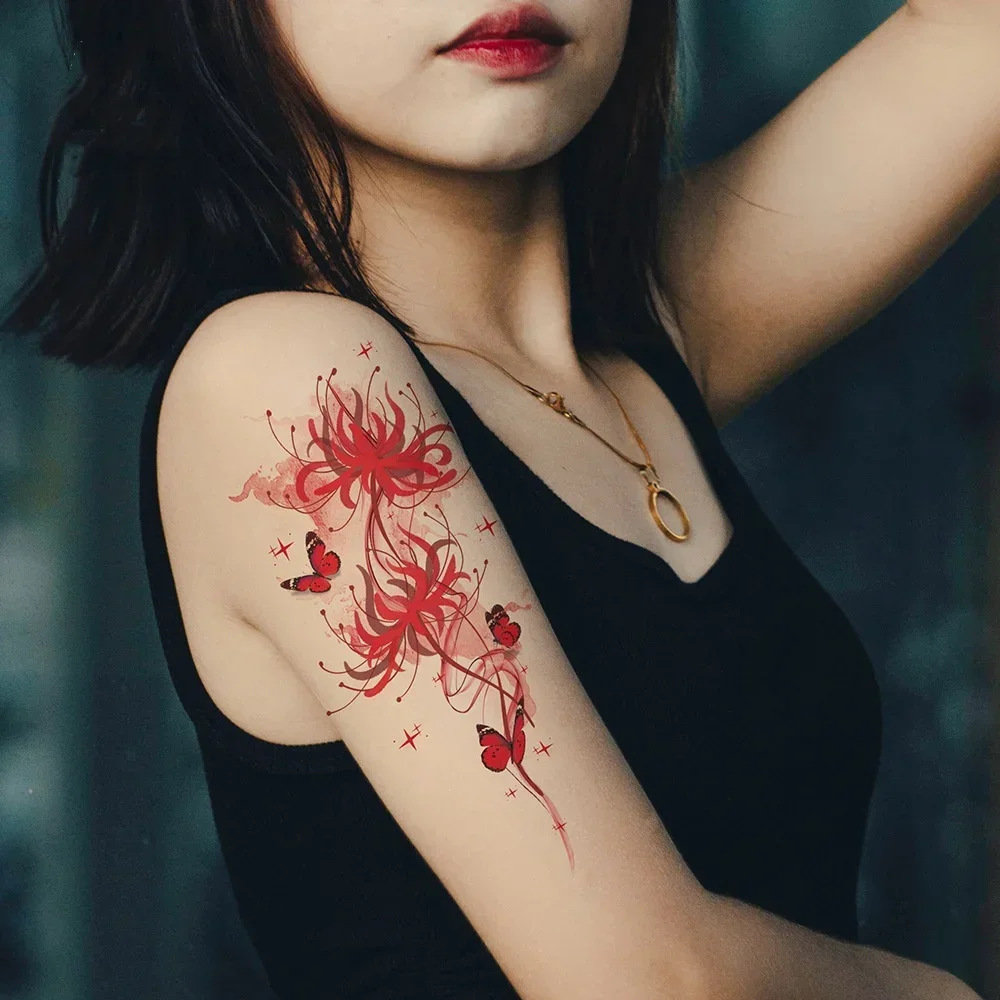 Half Arm FakeTattoos for Women Girls Sunflower Owl Clock Peony Lycoris Radiata Tattoos Adhesive Body Painting Leg Hand Thigh