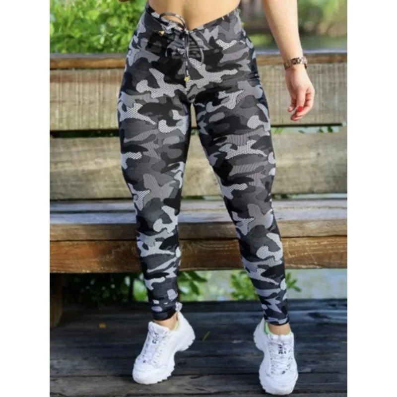 Women's clothes Sports Yoga Set For Women Workout Sportswear Camouflage Short Sleeve Top&High-Waisted Leggings Sports Suit