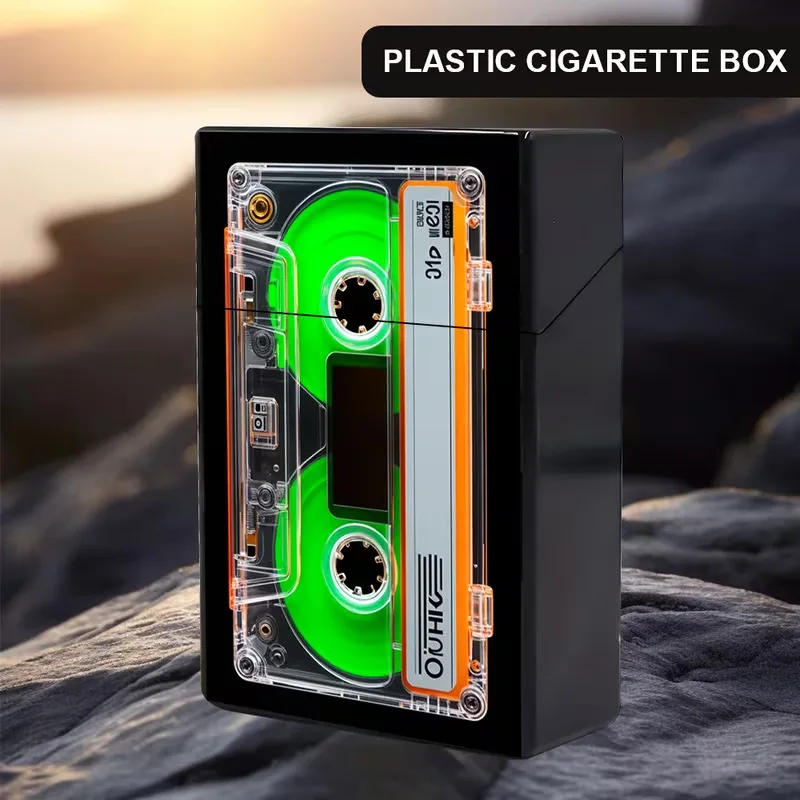 Retro Cassette Tape Cigarette Case Hard Plastic Flip Top Holder Creative Nostalgic Smoking Storage Box Vintage Audio