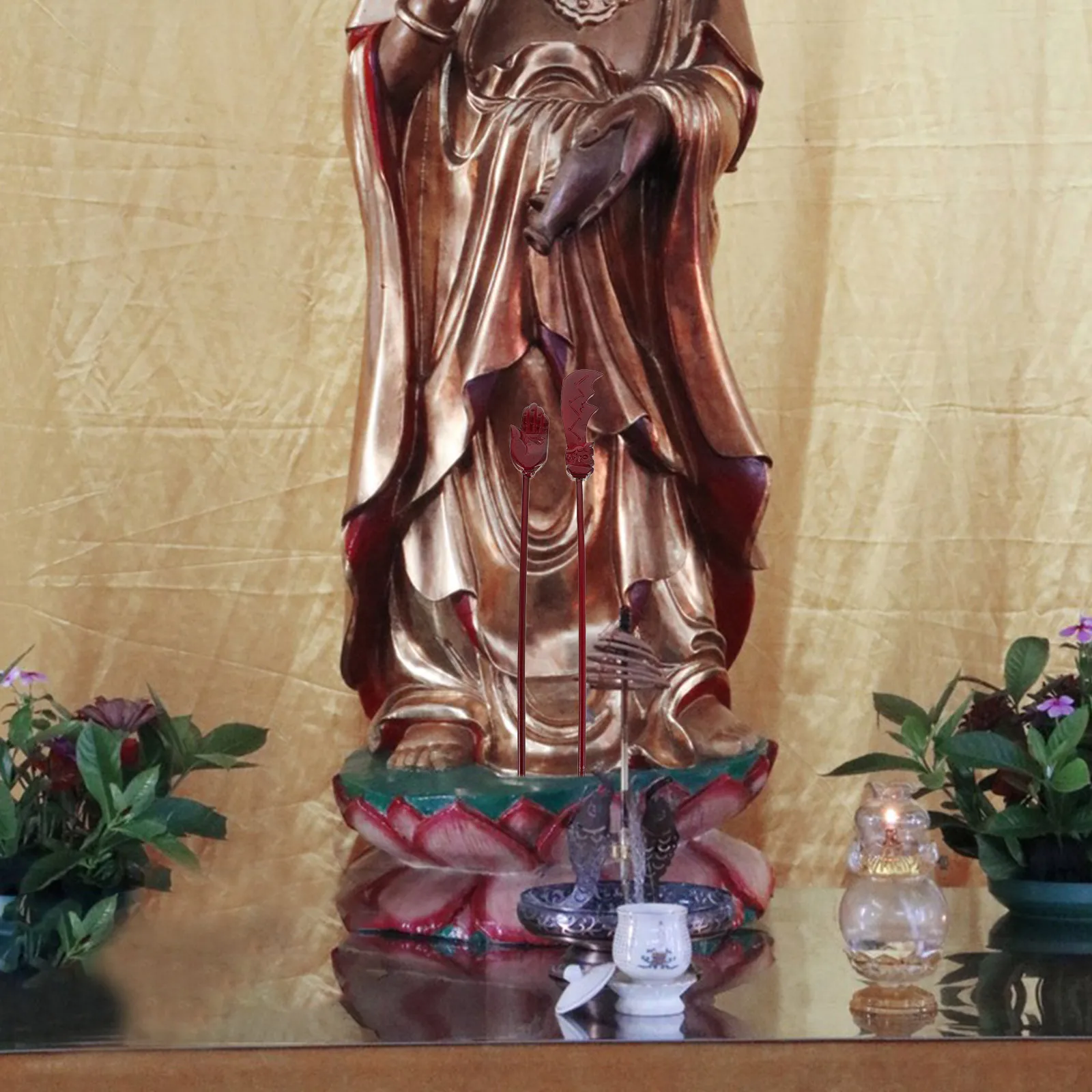 

2Pcs Buddhist Supplies Vintage Wood Sticks Hand Carved Ebony Sandalwood Hair Forks for Temples Altars Home