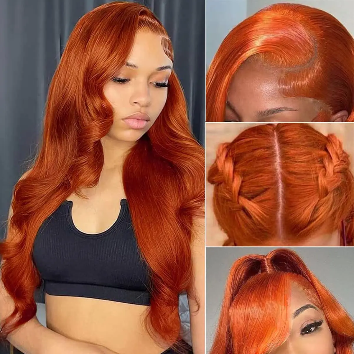 Ginger Orange Lace Front Wig Human Hair Pre Plucked 13x4 Transparent Lace Frontal Wigs #350 Colored Body Wave Wigs for Women