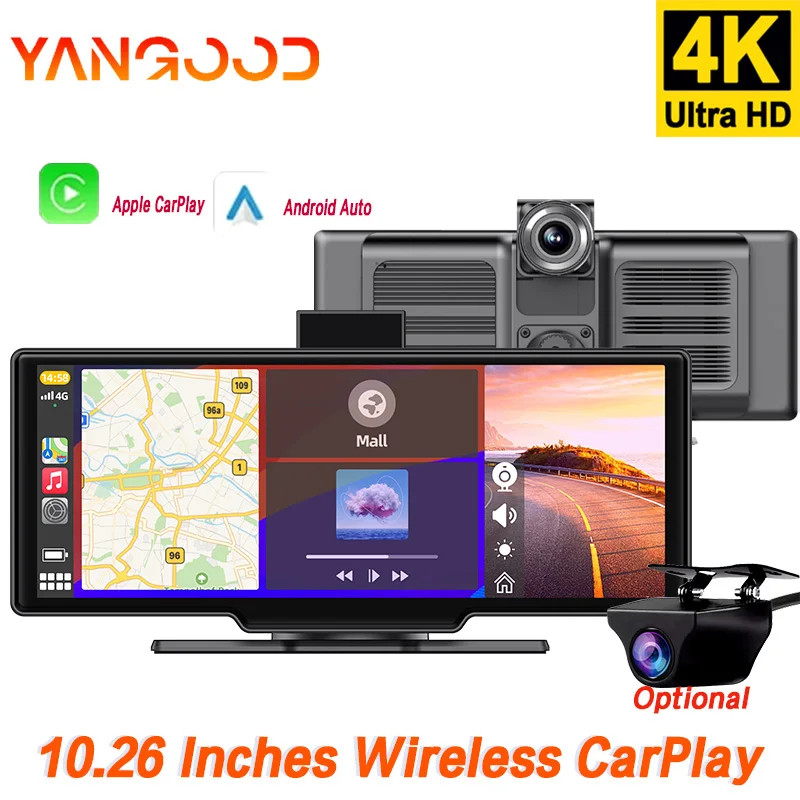 

Yangood 10.26" Large Screen WIFI 4K AUXCar DVR CarPlay Auto Dash Optinnal 1080P Rear Camera GPS Navigation Simple Installation