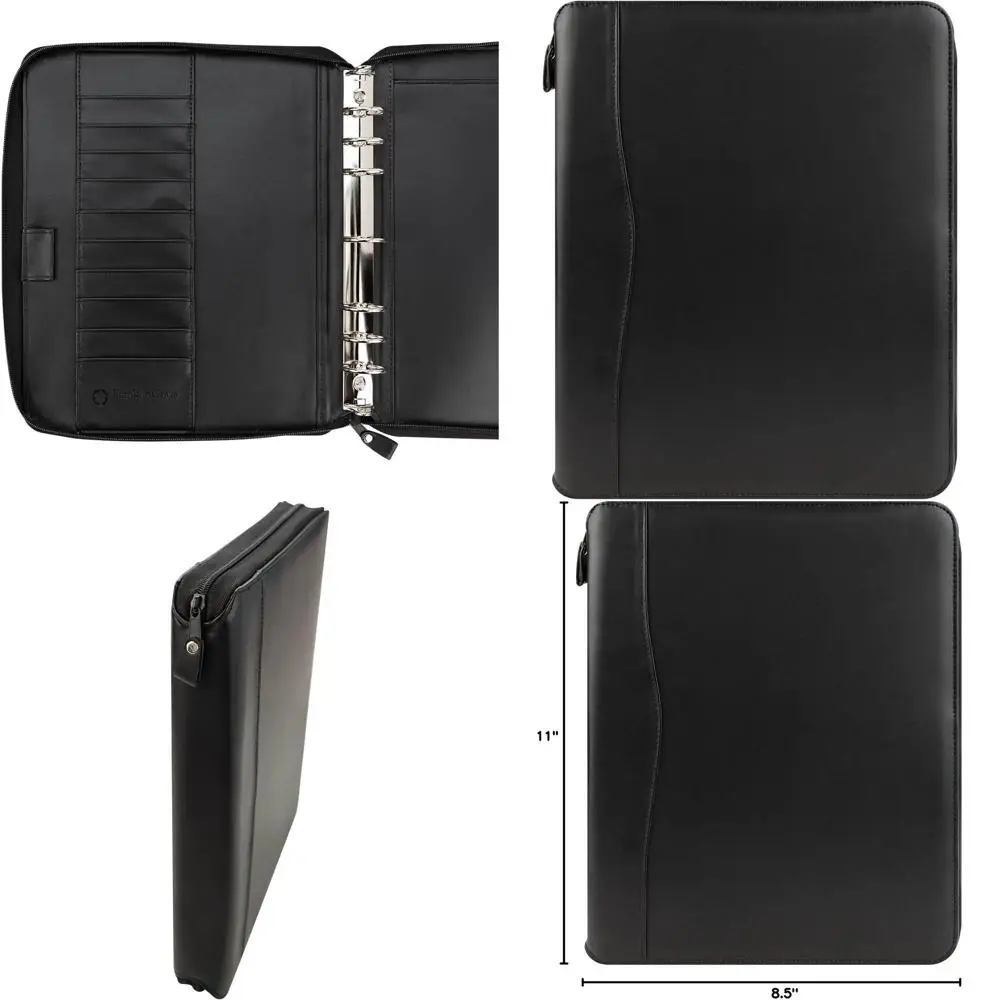 

Leather-Like Zippered Binder with Monarch Size, Black for Time Management