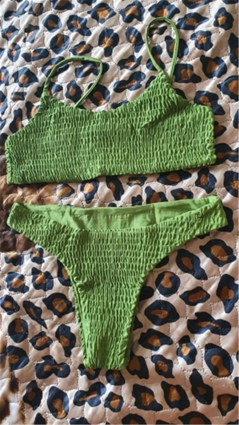 Bikini Für Frauen Falten Push-Up Stricken Bh Bandage Bikini Set Für Frauen Sommer Urlaub Strand Badeanzüge