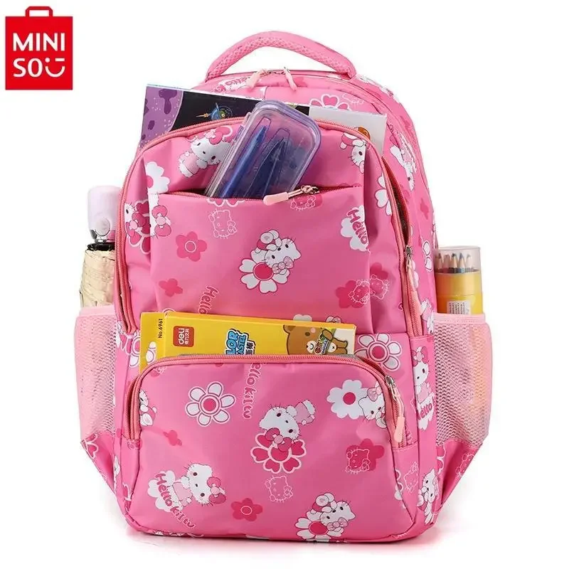 MINISO 2024 New Cartoon Hello Kitty Large Capacity Lightweight Backpack for Students Outdoor Fresh and Sweet Storage Backpack