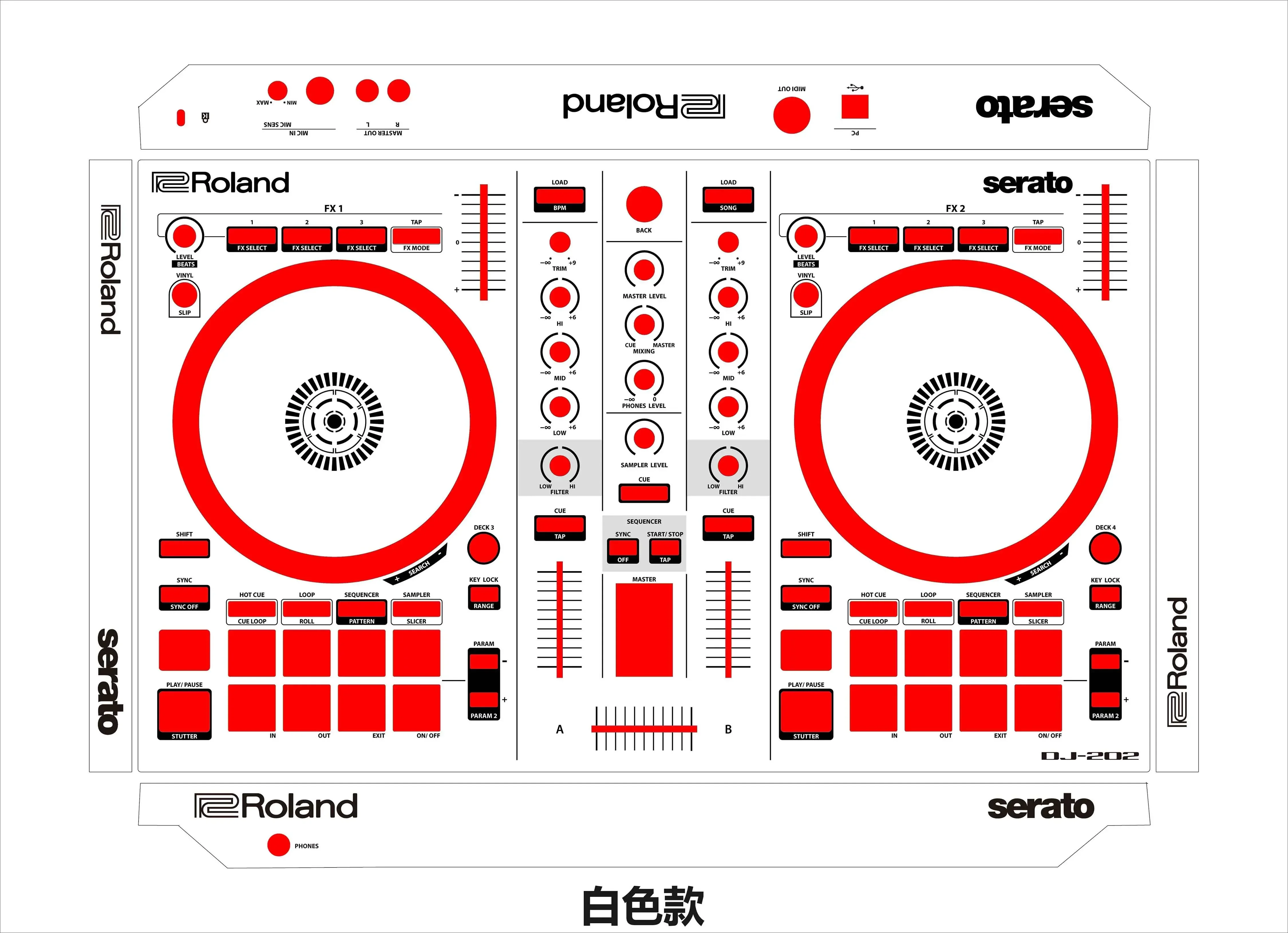 

Панель контроллера кожи Roland DJ-202 Цветной патч Roland DJ202, настраиваемый