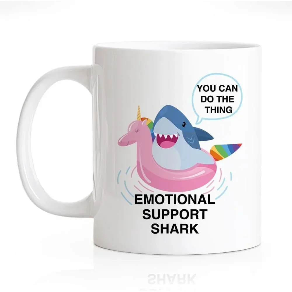 You Can Do The Thing 11 Oz Novelty Mug, Funny Emotional Support Shark Ceramic Mug, Office And Mental Health Gifts, Inspirat