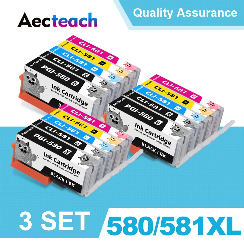 Aecteach For Canon 580 581 PGI-580 CLI-581 PGI580 580XL ink cartridge For canon PIXMA TR7550 TR8550 TR 7550 TS6150 TS6151