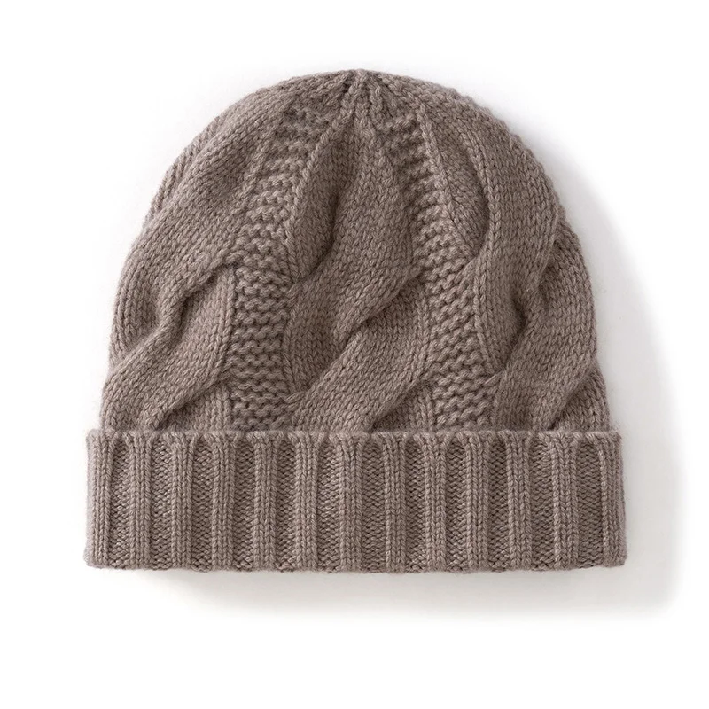 Women's 5-Braided 8-Strand Thickened 100% Cashmere Knitted Hat Ear-Covering Warm Autumn Winter Sports Outdoor Cap