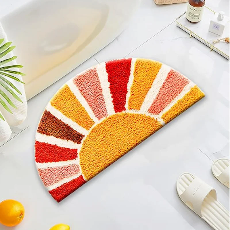 VIKAMA Half Circle Sunbath Mat Bohemian Retro Sunlight Pattern Soft Absorbent Anti Slip Bathroom Carpet Home Decoration