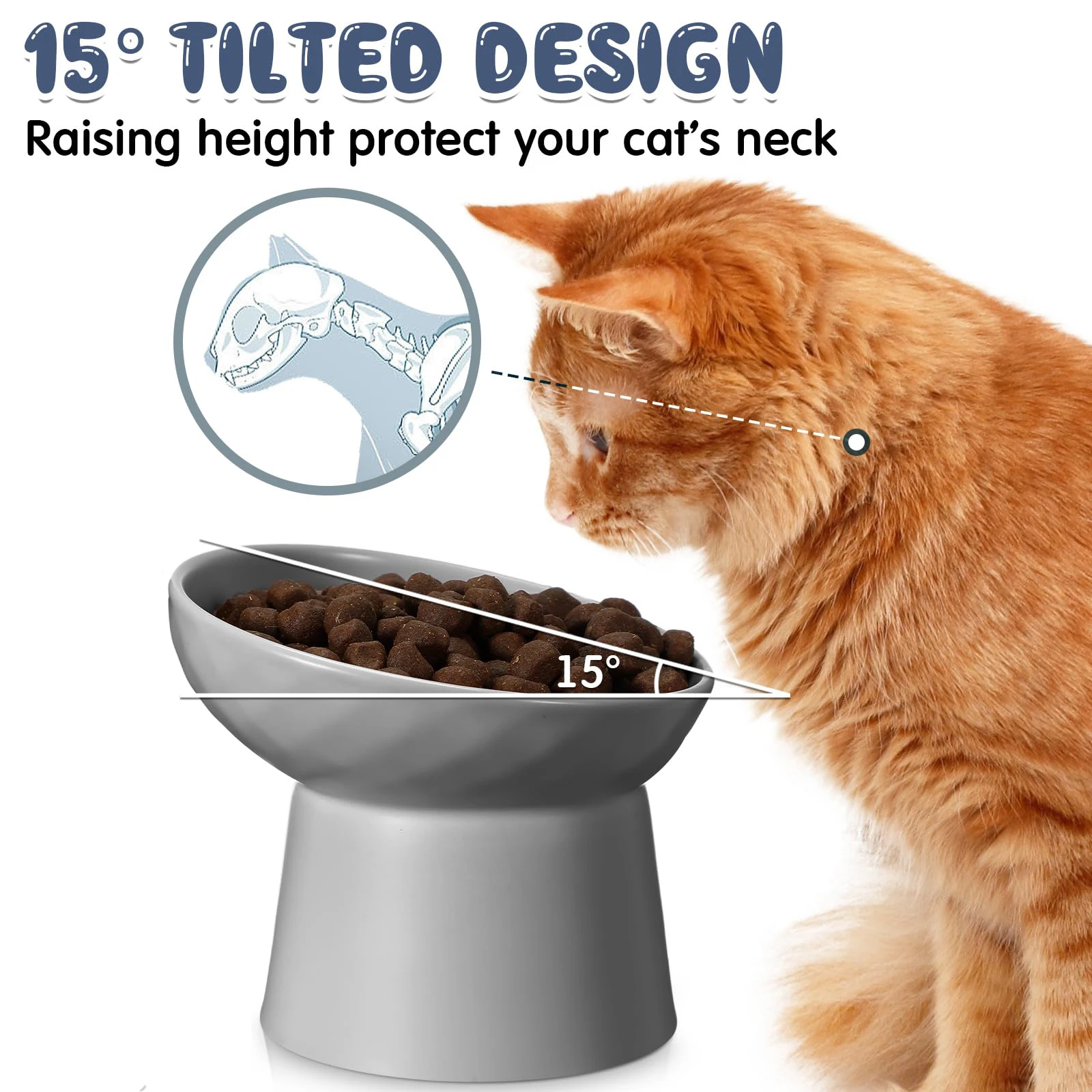 Ceramic Raised Cat Bowls Cat Food Bowls Tilted Elevated Cat Food Bowl Stress Free Backflow Prevention Dishwasher Microwave Safe