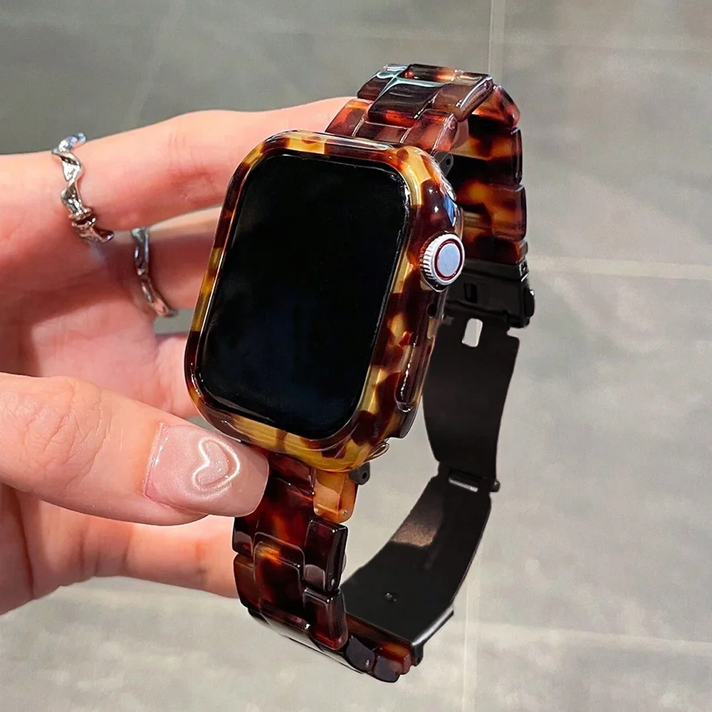 

2 in 1 Hawksbill Band and Case for Apple Watch 46mm 49mm 45mm 44mm 41 Resin Strap with Resin Cover Bracelet iWatch 10 9 8 7 6 SE