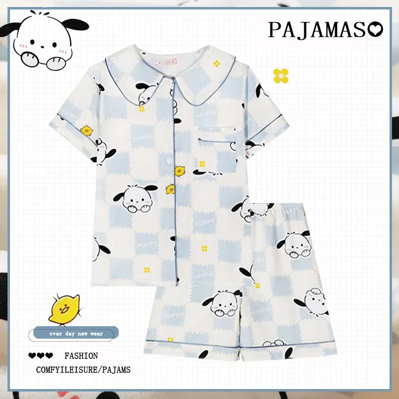 

Хлопковый пижамный комплект Sanrio Pacha Dog Kuromi Pacha Dog Hello Kitty с короткими рукавами, летний повседневный комплект домашней одежды с шортами
