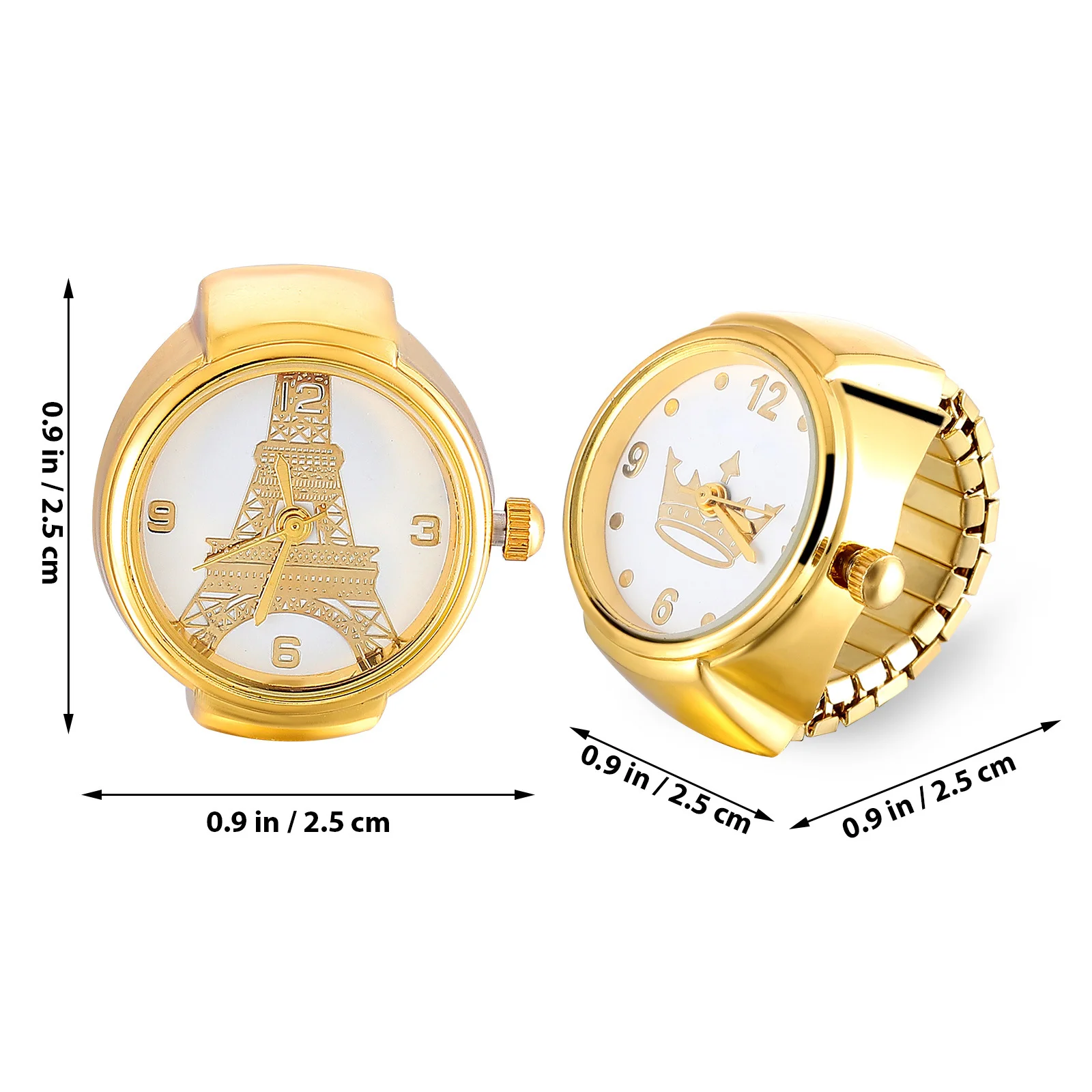 2 قطعة ساعات خاتم خواتم ساعة الاصبع للنساء الرجال حركة الكوارتز الأرقام العربية ملابس الحفلات اليومية مجوهرات الأزياء #5