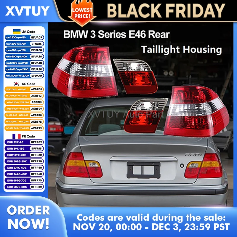 

For BMW 3 Series E46 Rear Lamp Reverse Brake Tail Lights Anti-rear-end Collision Taillight Housing Only Casing No include bulbs