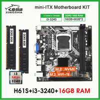 H61 Mini ITX motherboard LGA 1155 kit set combo with Core I3 3240 CPU and 16GB 1600MHz DDR3 PC memory NVME WIFI M.2 VGA h61