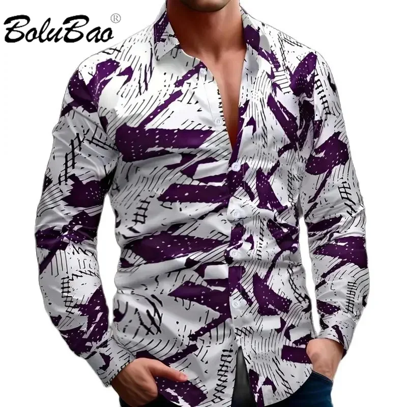 

BOLUBAO 2024 Outdoor Casual Shirt For Men Printed Fashion Slim Top High Quality Design Streetwear Trend Shirt For Men