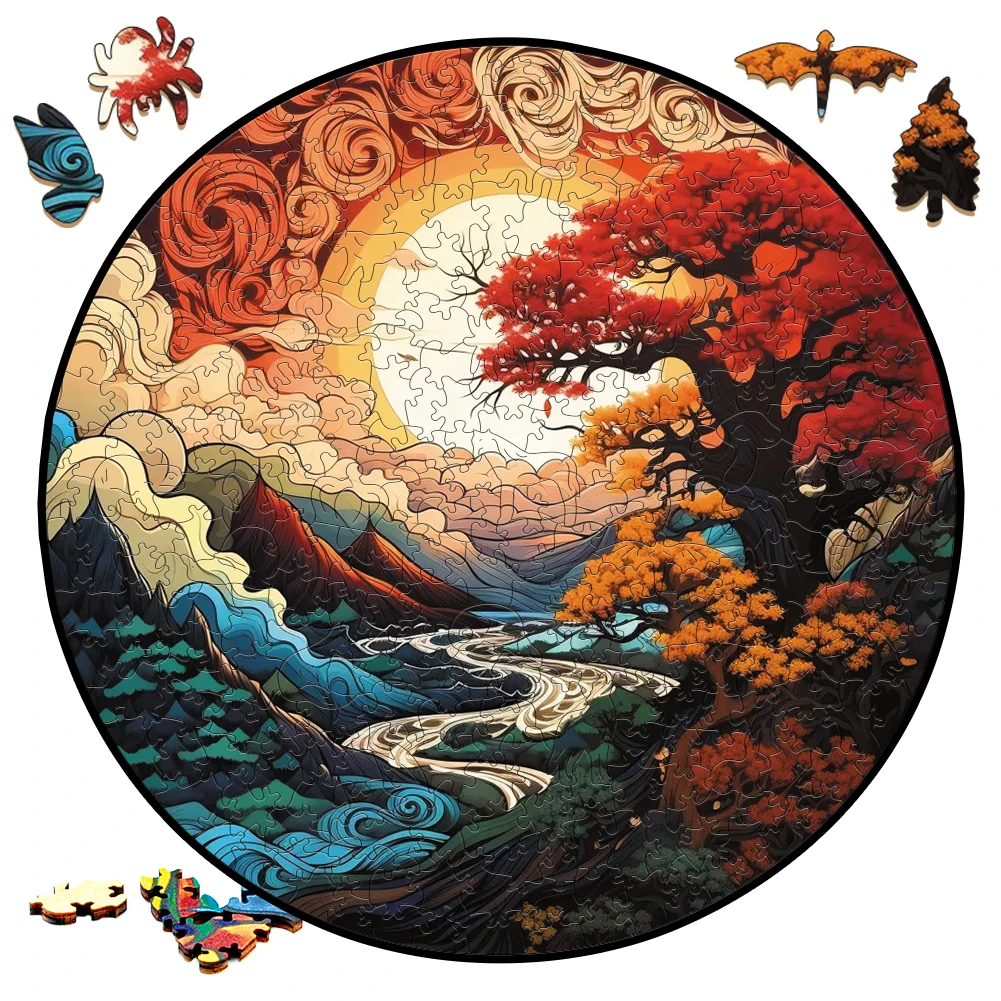 Wooden puzzle Beautiful Natural Scenery Toys 3D Wood Jigsaw Puzzles Color Sorting Games Brain Teaser Secret Puzzle For Friends