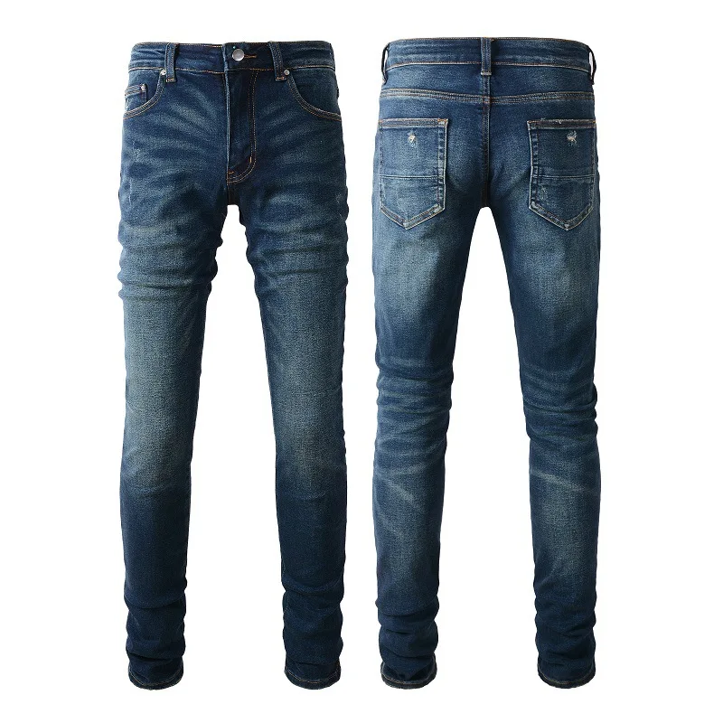 Men's high-street trendy brand casual, simple and slim-fit skinny jeans for young men in Europe and America in 2024.