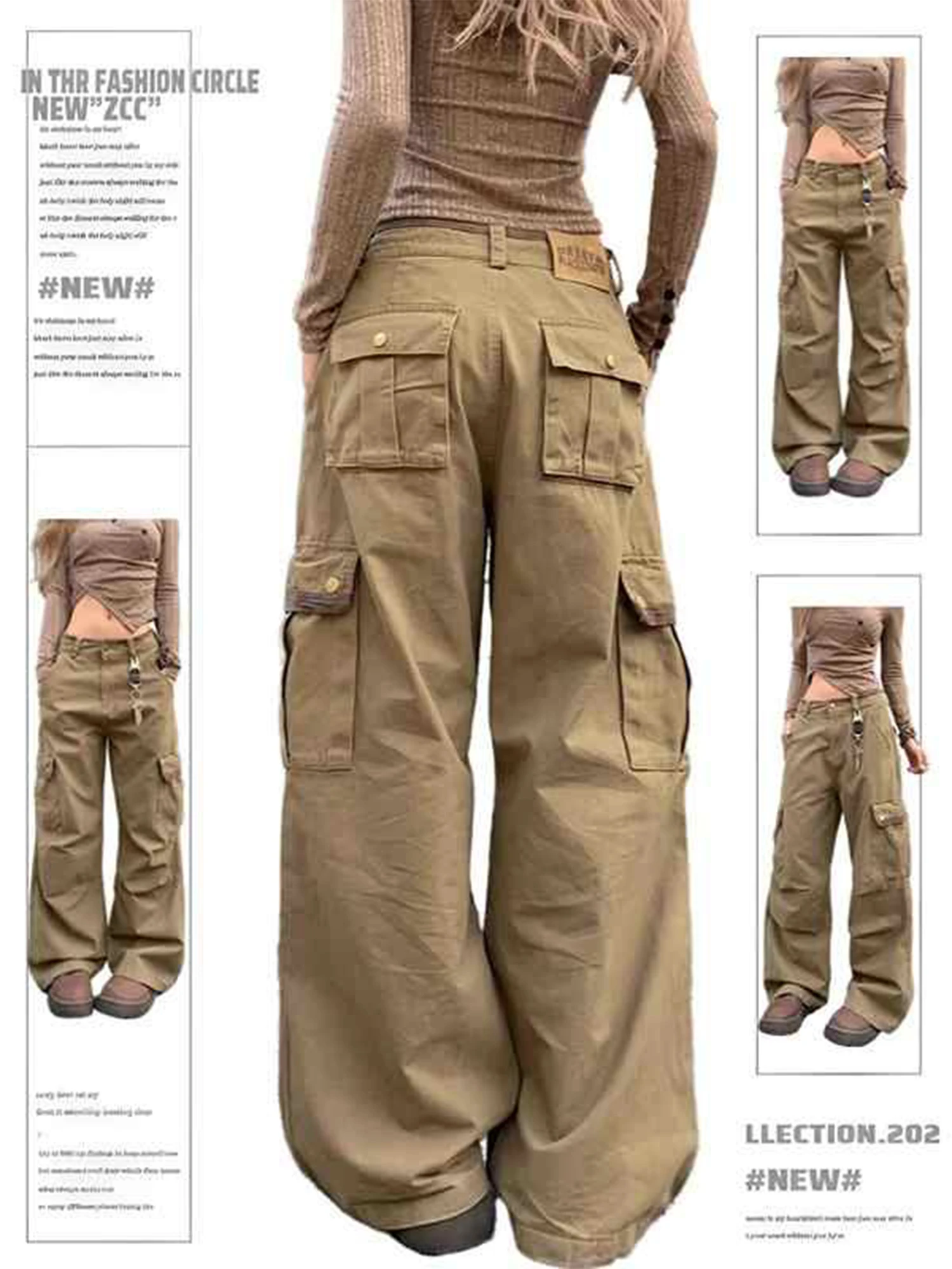 

Women's Khaki Y2k Cargo Jeans Japanese 2000s Style Baggy Bent Knife Jean Pants 90s Vintage Harajuku Denim Trousers Clothes 2025
