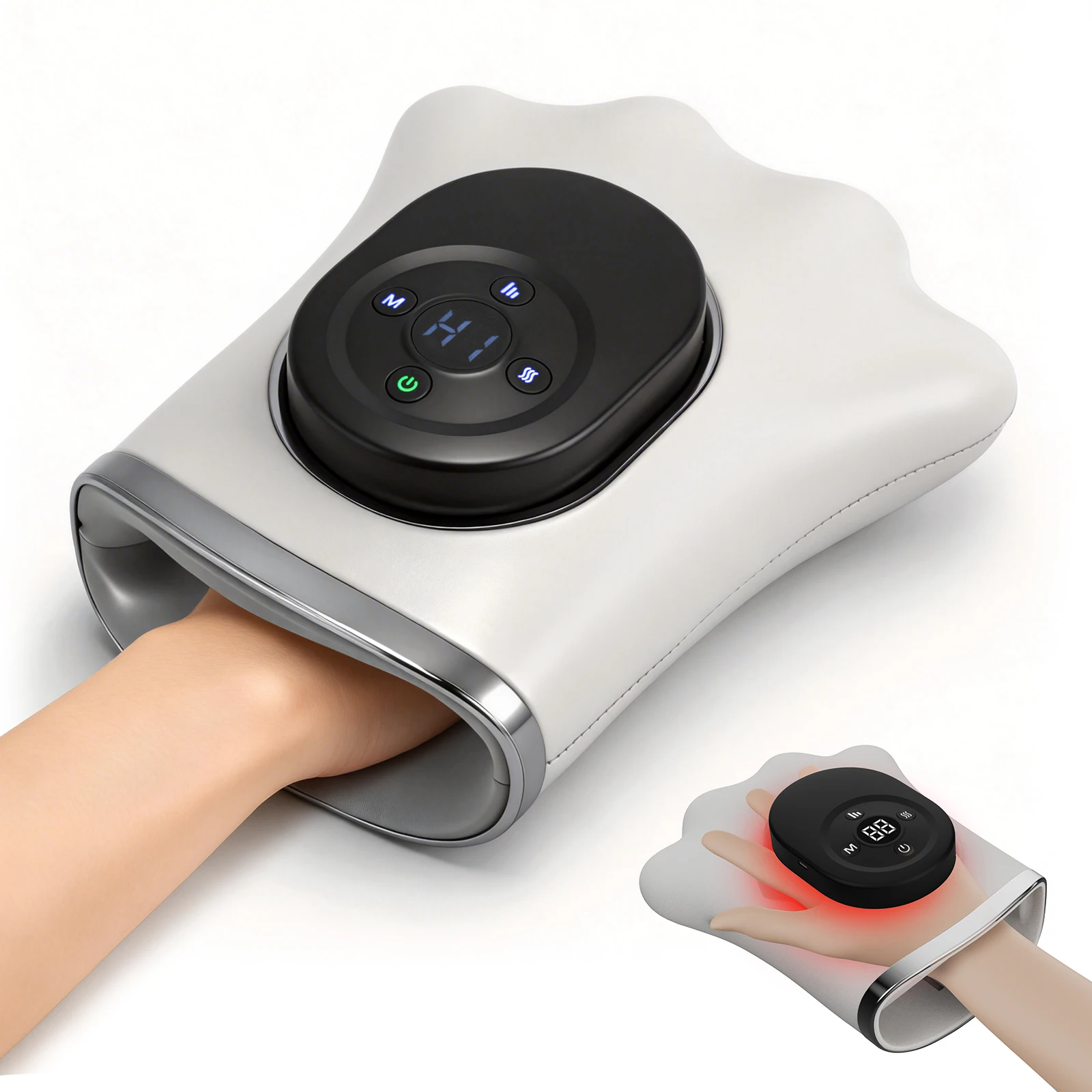 USB Rechargeable Cordless Hand Massager with Heat & Airbag Massage Air Pressure for Palm Finger Wrist Carpal Tunnel Relief