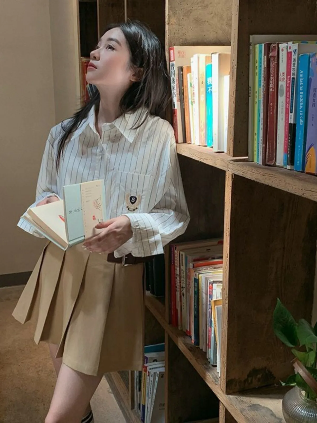 

Spring Autumn Women's Long Sleeve Striped Shirt Embroidered Neck Loose Fit Casual Style Retro Commute Style Thin Polyester