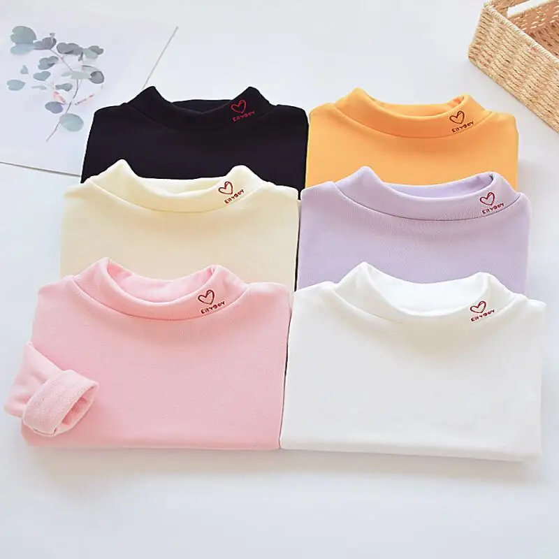 Autumn and Winter Clothing Fashion Children's Jacket German Velvet Base Shirt Warm Kawaii Casual Coat Tops Baby Half High Neck