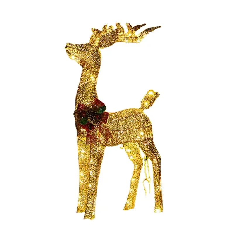 Christmas luminous deer shopping mall decoration outdoor wrought iron deer lawn yard luminous Christmas deer pulling car ornamen