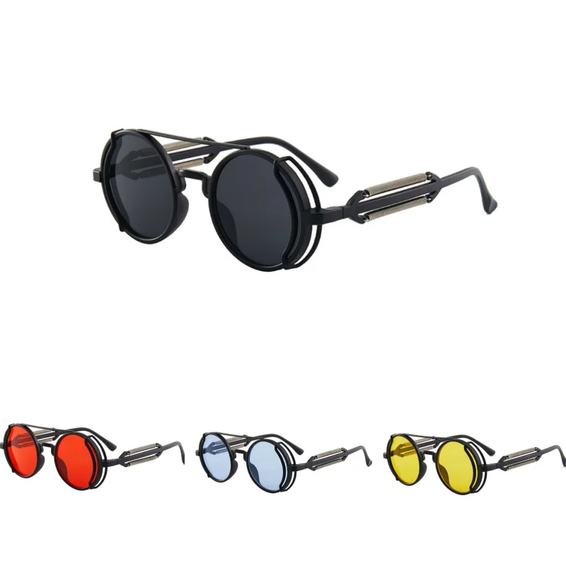 Punk Steampunk Sunglasses Double Spring Leg Glasses Fashion Trend Round Sunglasses Men's Brand Designer Gothic Style Products - view 4