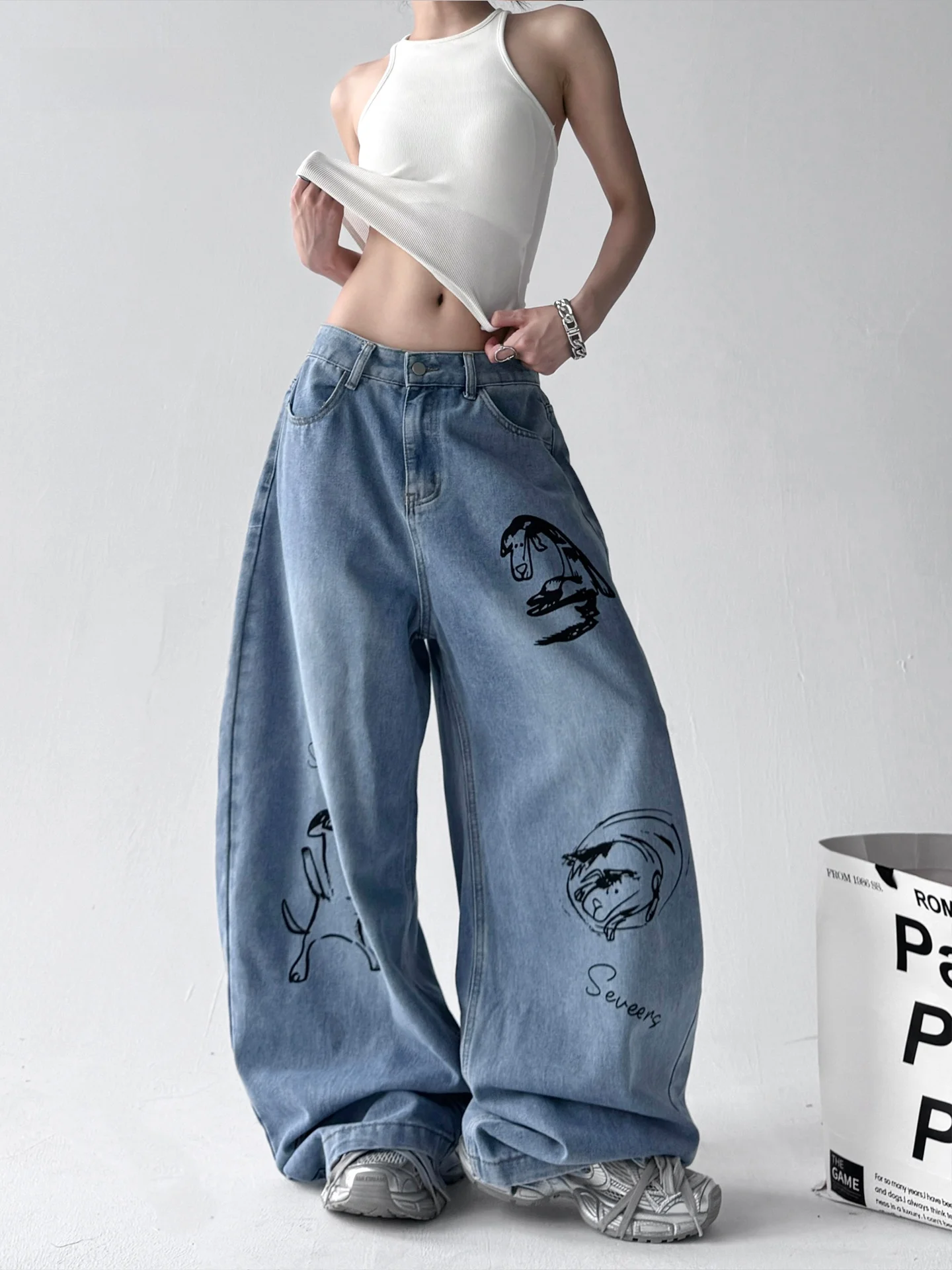 

Retro Summer 2025 Women's Wide Leg Jeans High Waist Long Pants Cotton Polyester Blend Casual Sle Distred Floor Length