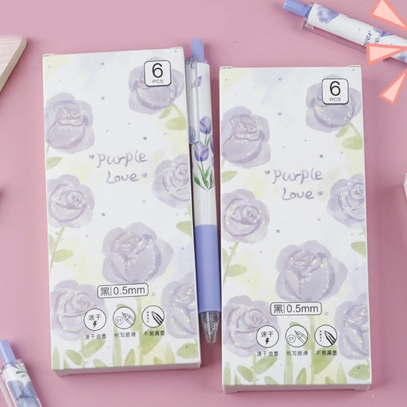 6Pcs Retractable Gel Pen 0.5mm Tip Flower Gel Pen Quick Drying Journaling Pen Smooth Writing Experience for Writing