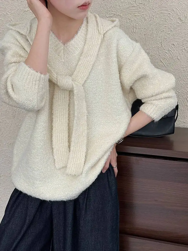 

Beige Big Size Elegant Knitting Sweater V-Neck Long Sleeve Women Pullovers New Fashion Tide Spring Autumn